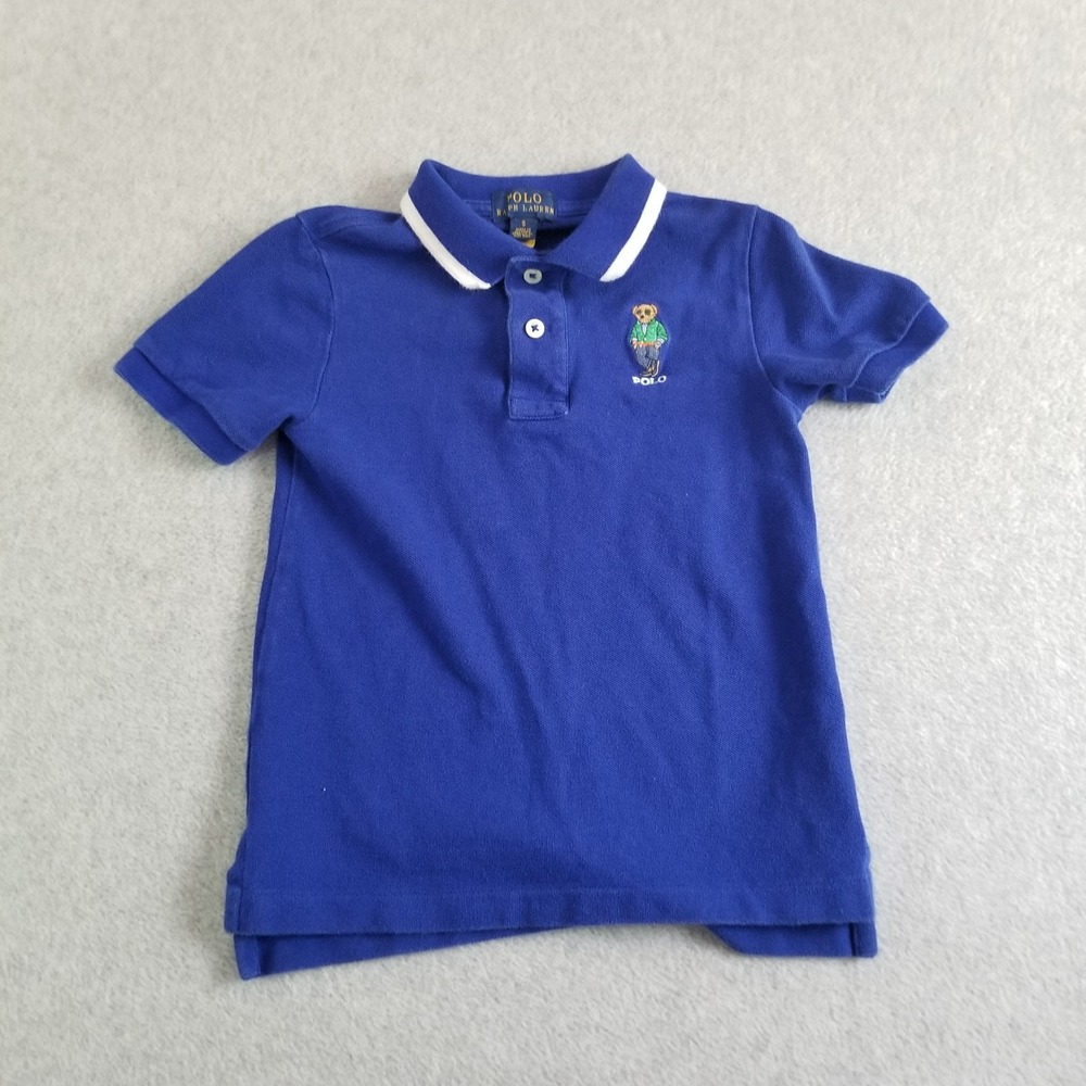 Polo Ralph Lauren Shirt Boys‎ Size 5 Blue Polo Bear Embroidered Short Sleeve